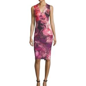 Fuzzi Pink Fuchsia V-Neck Abstract Floral Dress size small Sheath